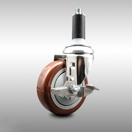 Service Caster 4 Inch 316SS Maroon Polyurethane Swivel 1 Inch Expanding Stem Caster Brake SCC-SS316EX20S414-PPUB-MRN-TLB-1